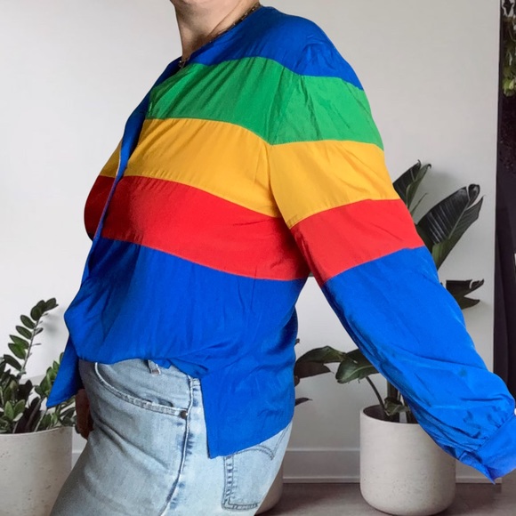 Vintage 90s Rainbow Striped Union Deadstock Unisex Button Up Pride Size 12 - Picture 3 of 14